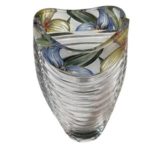 Vintage Anna Hutte Bleikristall German Lead Crystal Vase Floral Ribbed 7.5in